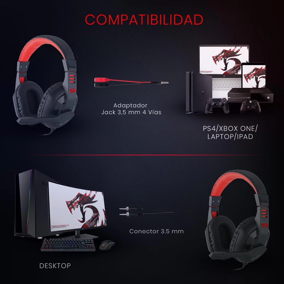 Redragon H120 Ares 3.5mm Dual Jack Wired Gaming Headset